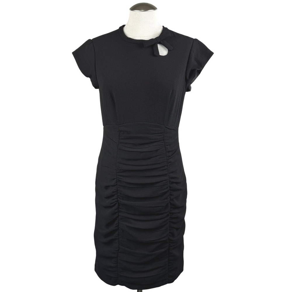 Nannette Lepore Women's Dress 6 Black Bow Cutout‎ Ruched Bodycon Career Cocktail